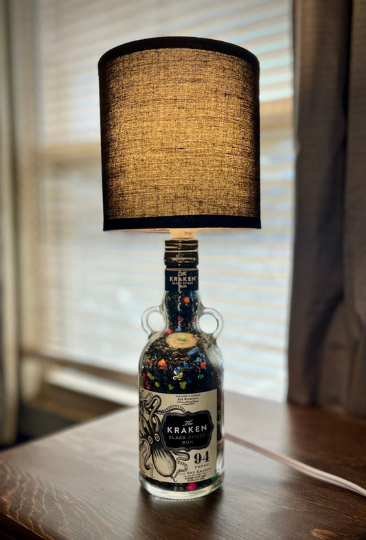 This is a recycled alcohol bottle that was turned into a lanp