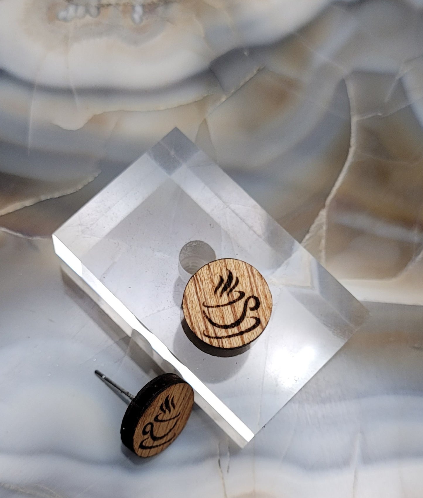 Circular Stud Earrings with Coffee-Inspired Laser-Cut Detail