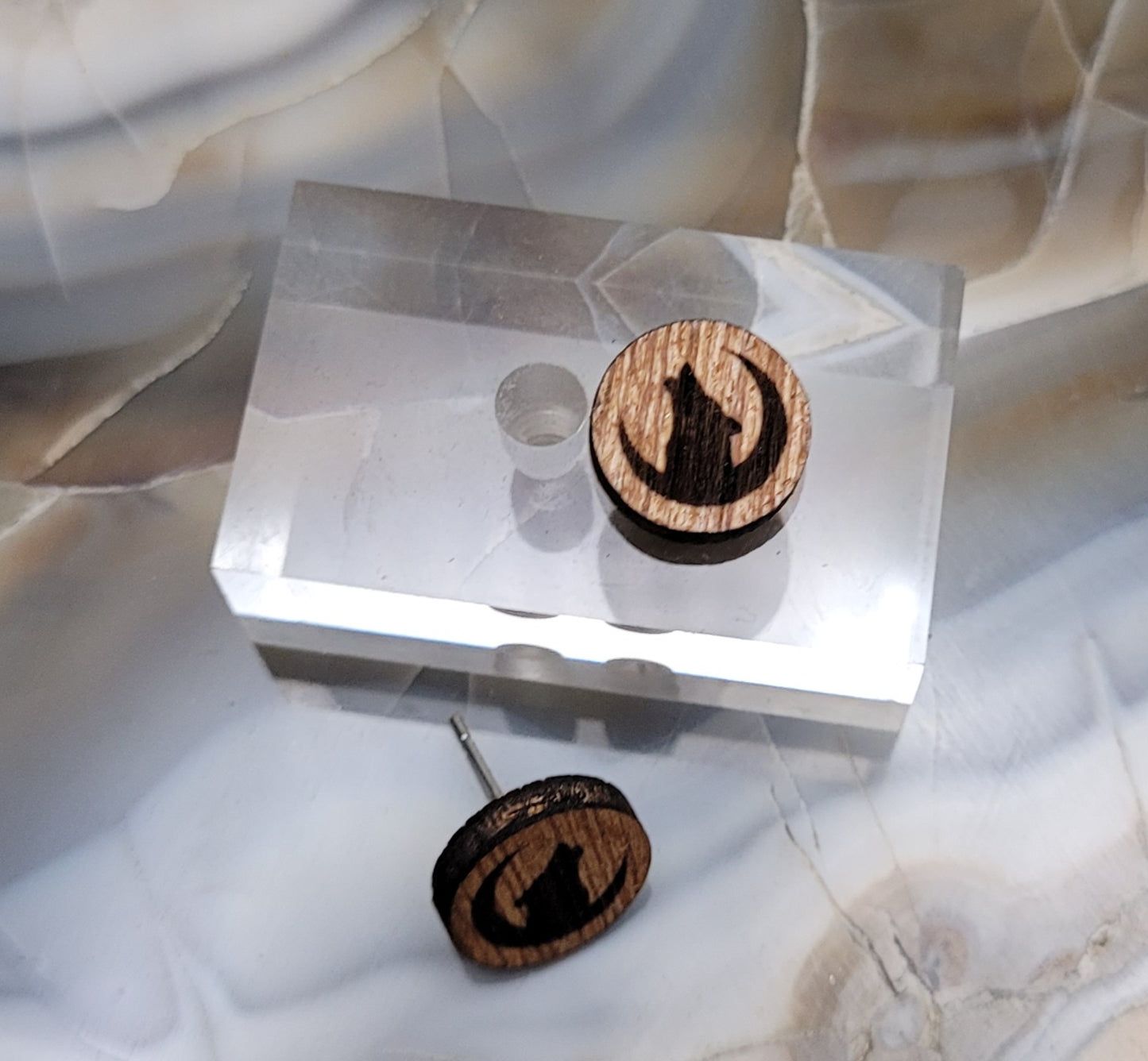 Wolf Laser-Engraved Stud Earrings
