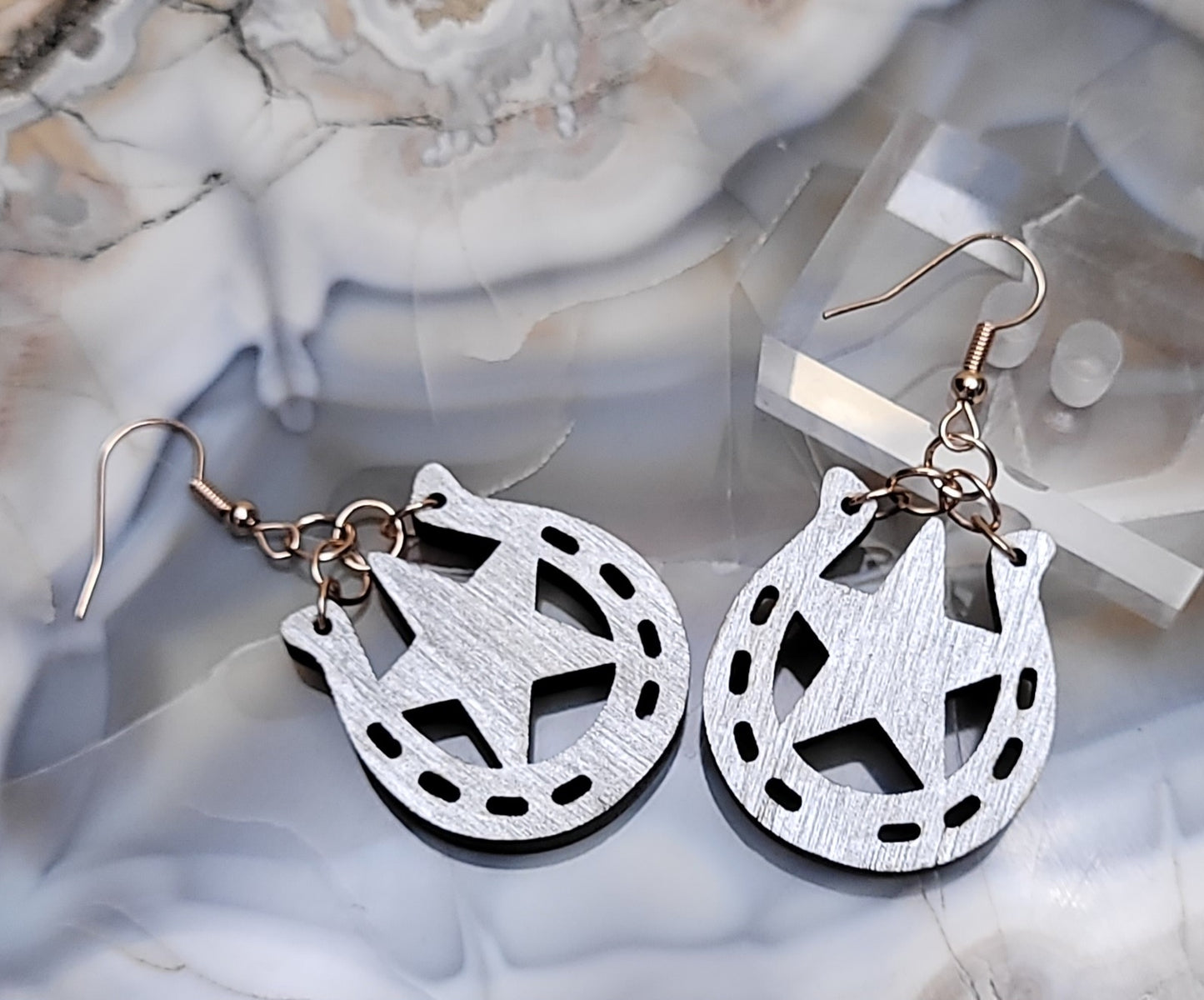 Silver Hoof laser-cut wooden nickel-free earrings