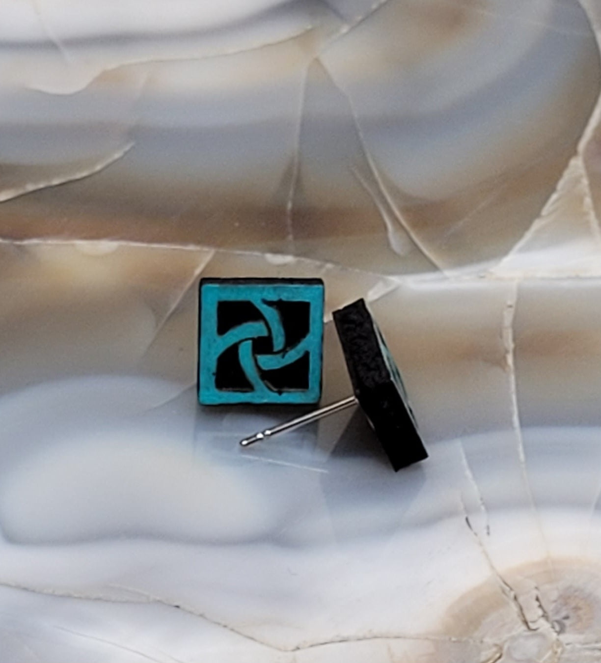 Swirl Square" laser-cut wooden nickel-free earrings