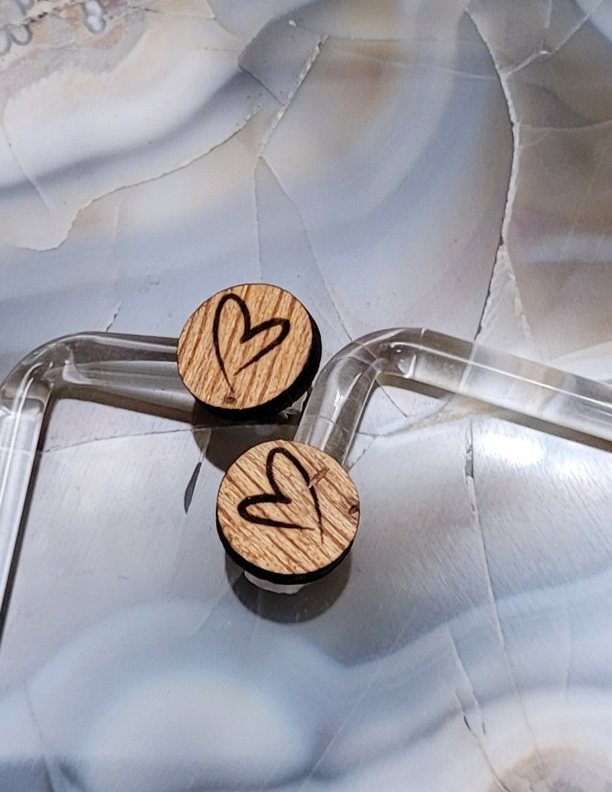 Handcrafted Circular Stud Earrings with Laser-Engraved Heart Detail