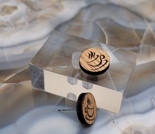 Circular Stud Earrings with Coffee-Inspired Laser-Cut Detail