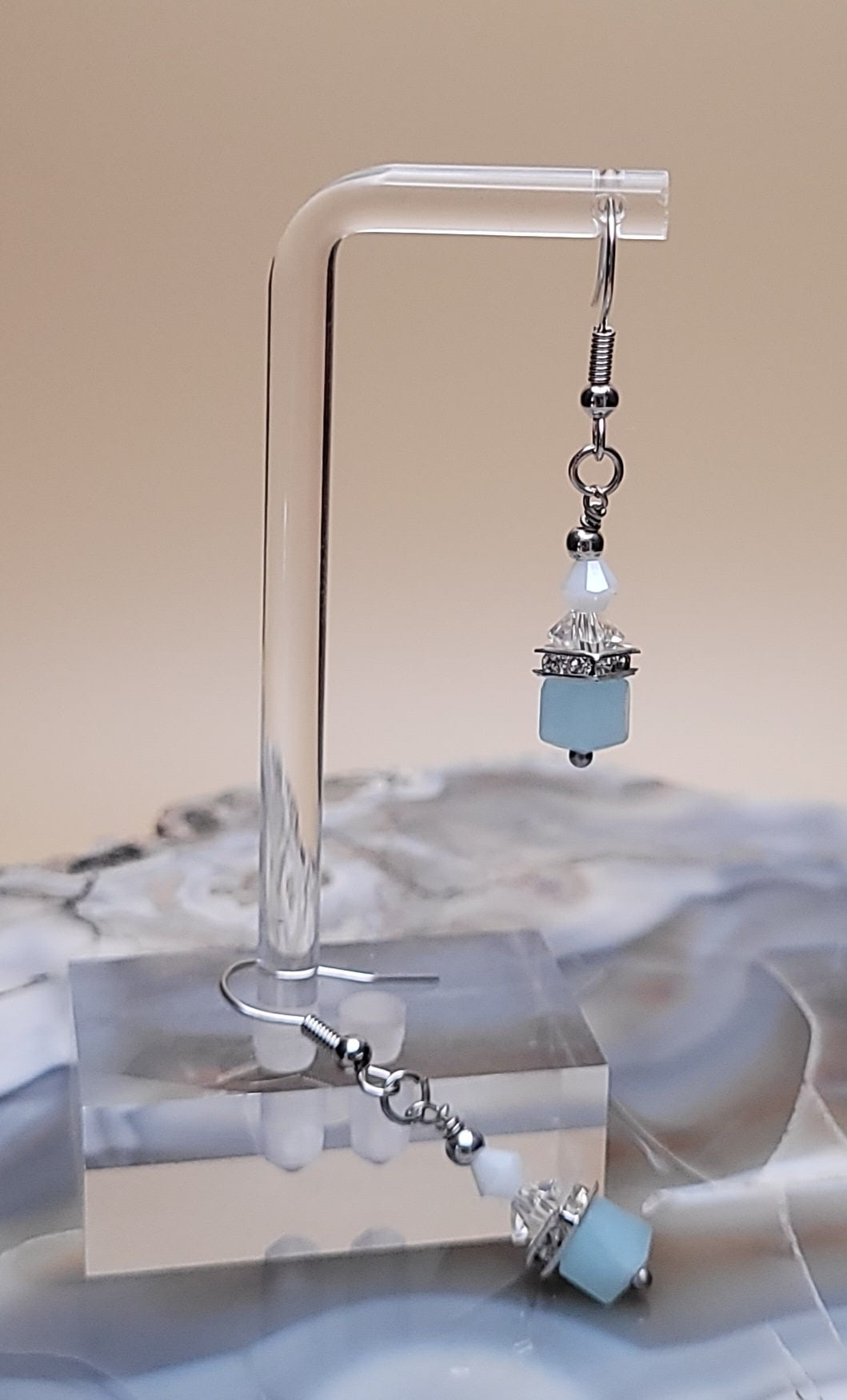 Sky Prism Cube Earrings: Hypoallergenic Nickel-Free Beauty