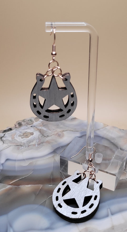 Silver Hoof laser-cut wooden nickel-free earrings