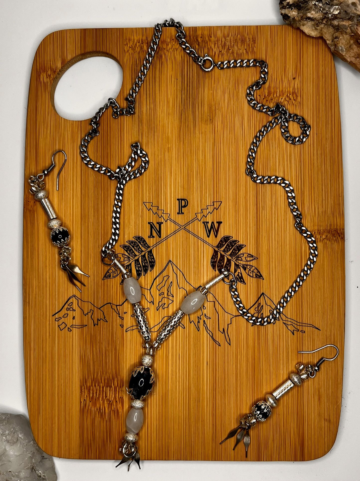 Hand Made Glass Beaded Necklace and earring Set