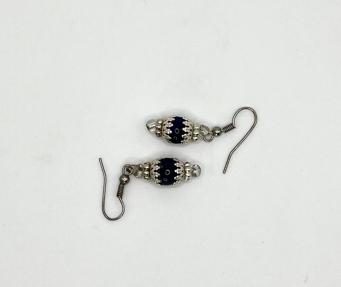 Silver Sapphire Splendor: Nickel Free Earring And Silver Necklace Set
