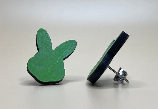Emerald Whimsy Bunny Earrings: Laser-Cut and Hand-Painted Delight