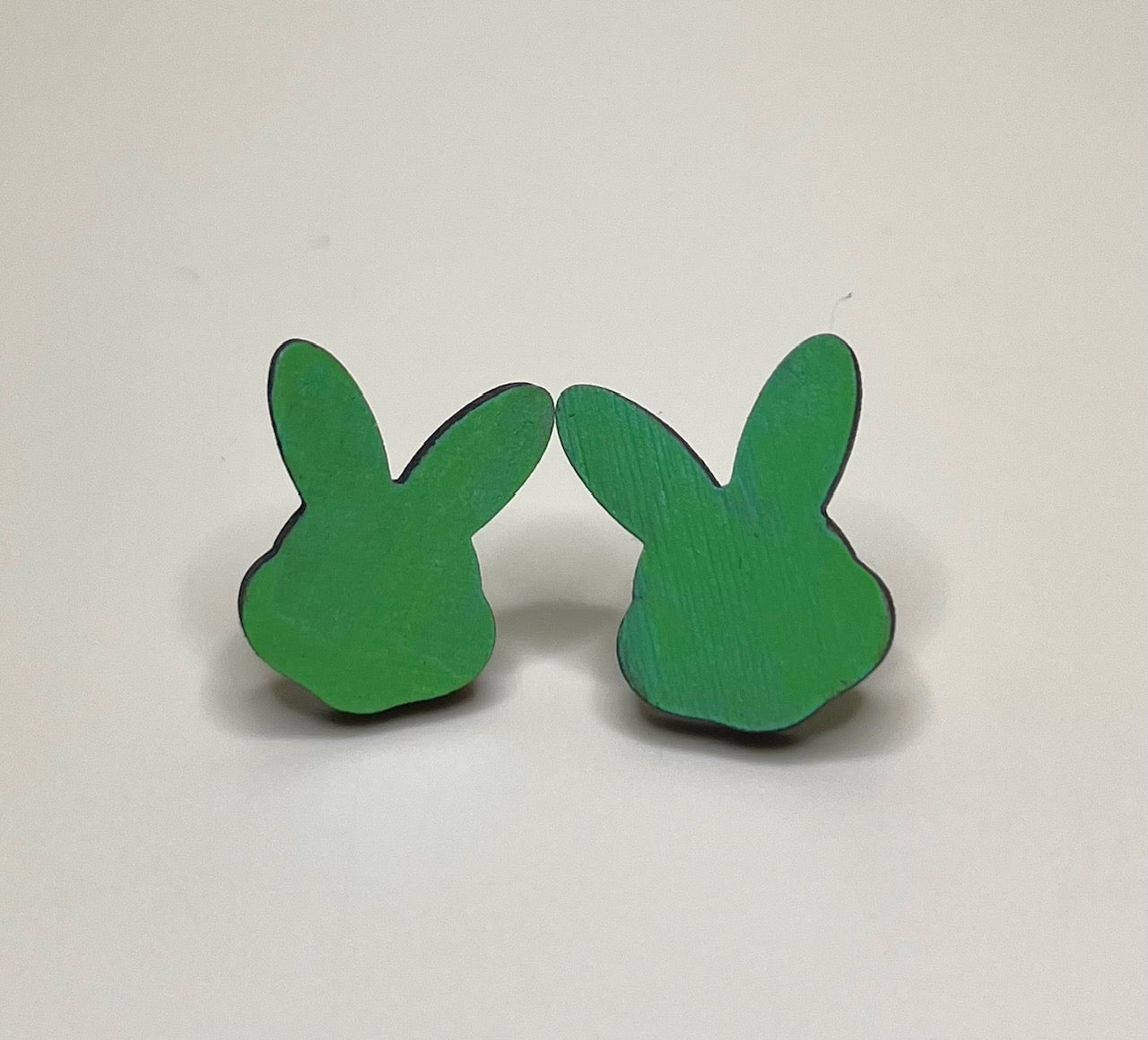 Emerald Whimsy Bunny Earrings: Laser-Cut and Hand-Painted Delight