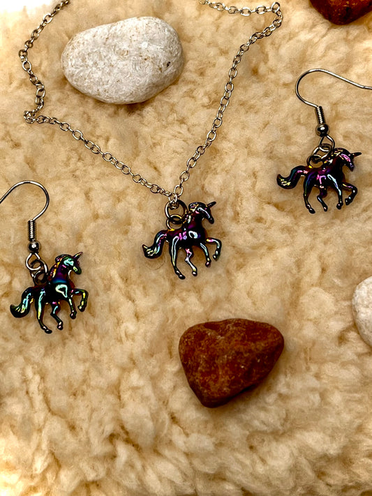 Magical Unicorn Earrings & Necklace Set