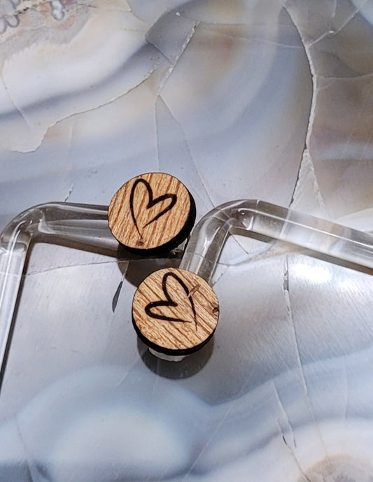 Handcrafted Circular Stud Earrings with Laser-Engraved Heart Detail