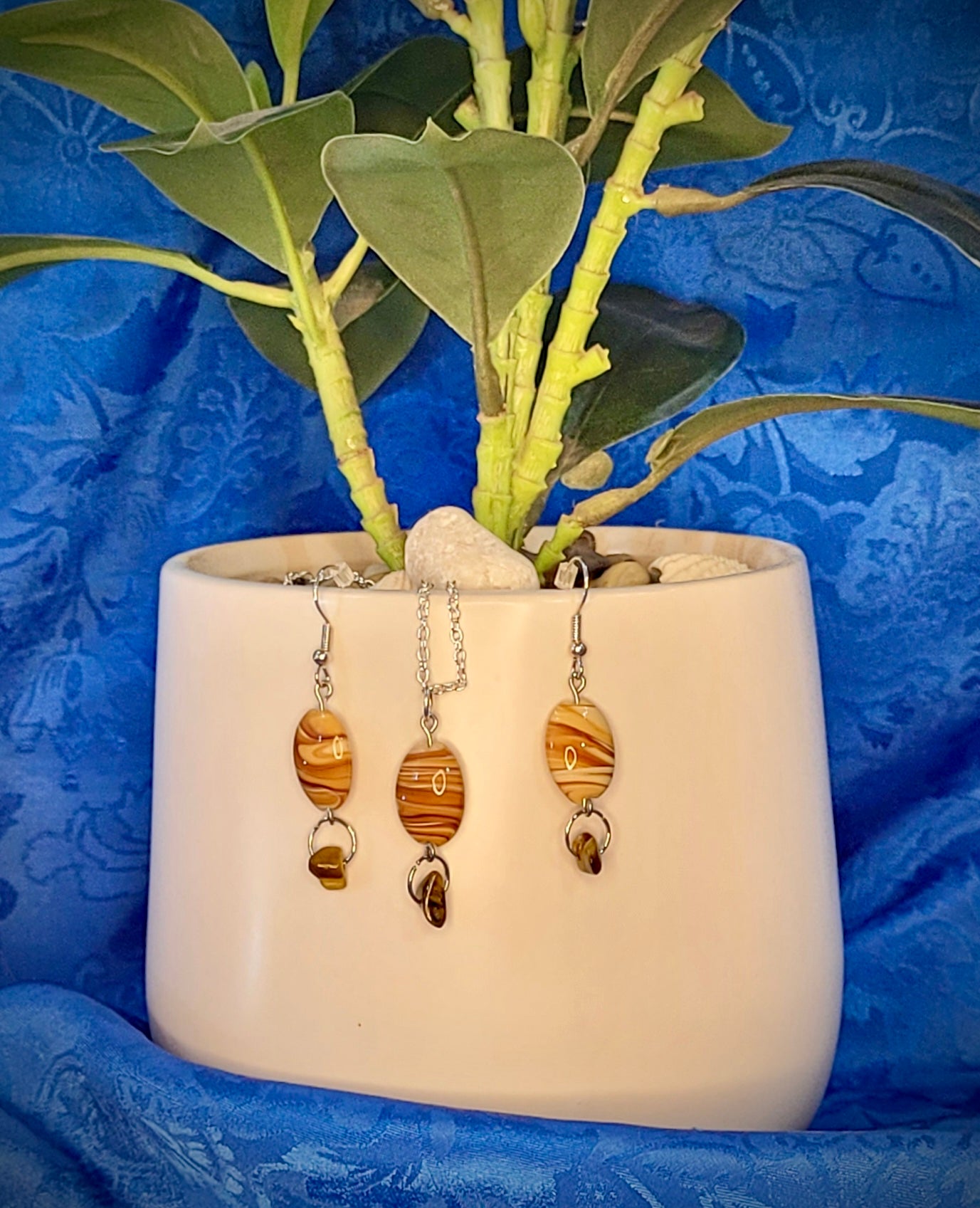 Desert Glass Beaded Earrings & Necklace Set