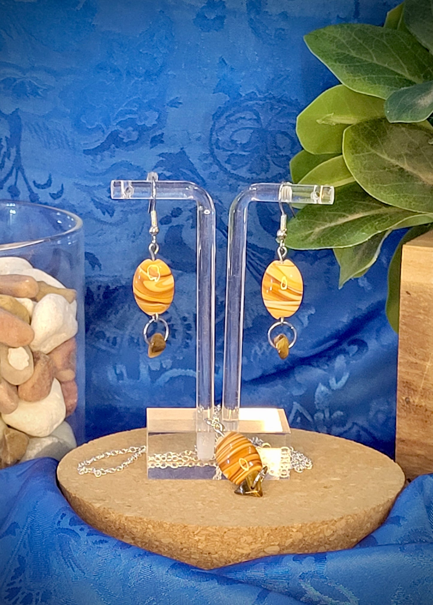 Desert Glass Beaded Earrings & Necklace Set