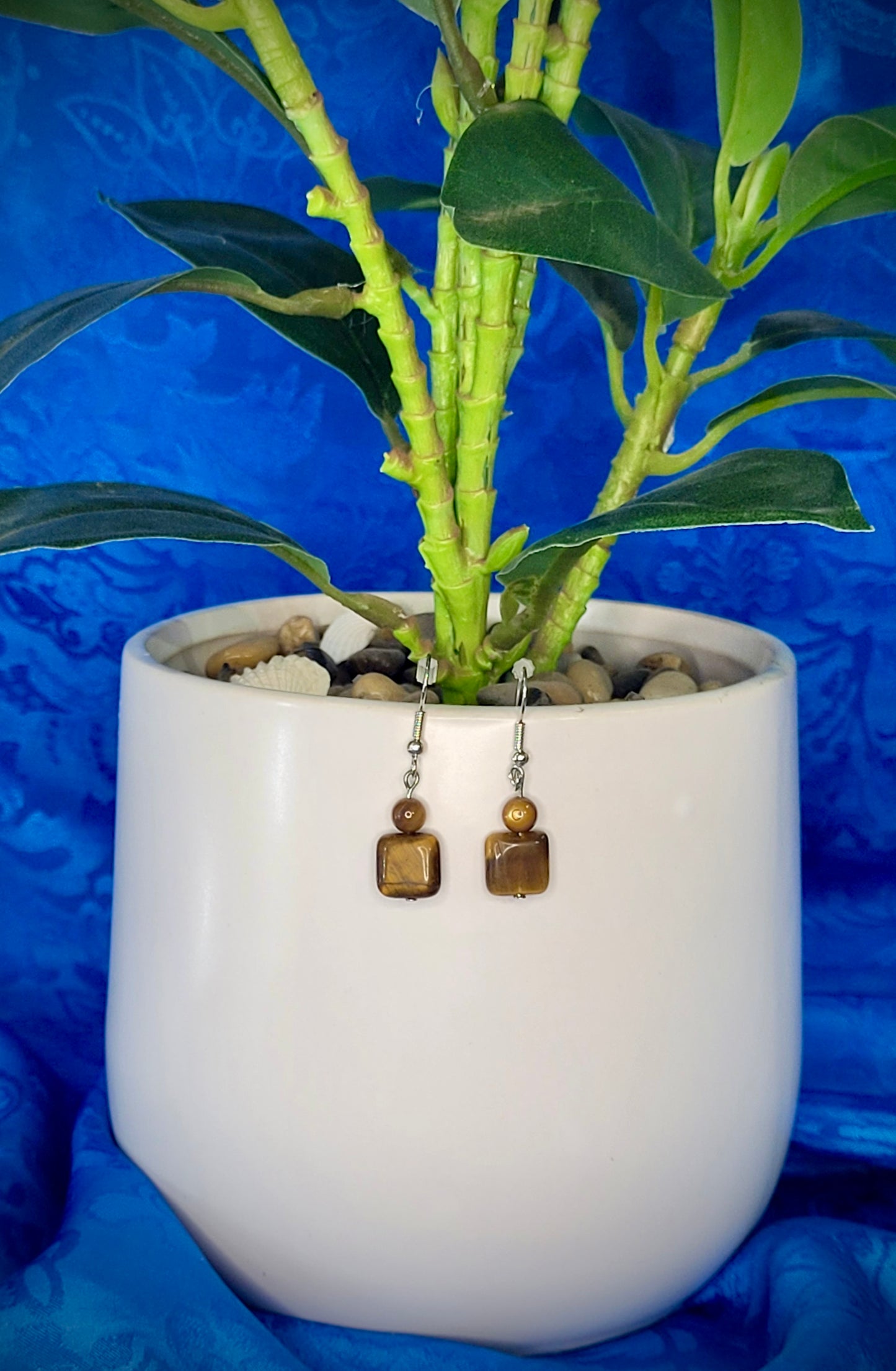 Glass Wood Square Earrings