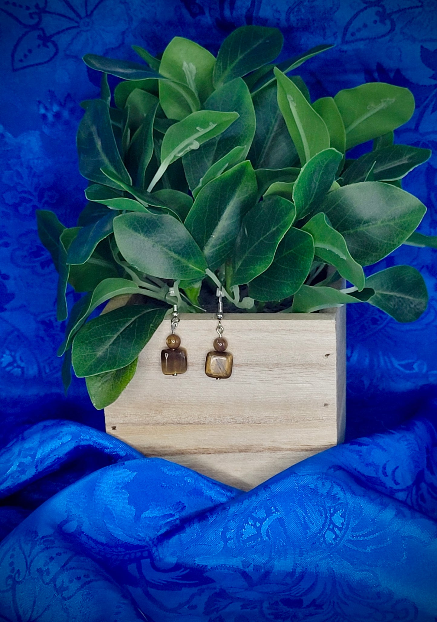 Glass Wood Square Earrings